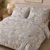 Set Completo Letto Matrimoniale Bianco Crema Viola Lilla 100% Puro Cotone, Lavabile in Lavatrice - Rovanone Luxury