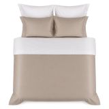 Set Completo Letto Piazza e Mezza Marrone Chiaro Bianco Crema Percalle 170 Fili in Cotone Pettinato e Mercerizzato - Rosirora Luxury