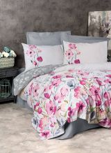 Set copripiumino singolo e 1 federa Ruston, Grigio e Bianco, 220x155 cm