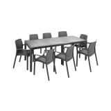 Set cortile tavolo allungabile 10 posti e 8 sedie antracite - Cortanze