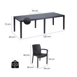 Set cortile tavolo allungabile 10 posti e 8 sedie antracite - Cortanze