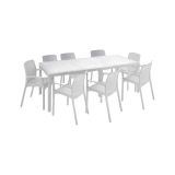 Set da esterno tavolo allungabile 10 posti e 8 sedie bianco - Cortanze