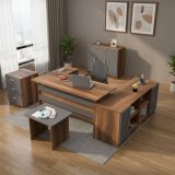 Set da Ufficio Marrone Noce Nero Antracite Modulabile 2 Ripiani, 3 Cassetti - Nari