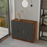 Set da Ufficio Marrone Noce Nero Antracite Modulabile 2 Ripiani, 3 Cassetti - Nari