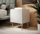 Set di 2 comodini Almeirim, Comò basso con anta battente e vano interno, Finitura effetto cannettato, 45x40 h51 cm, Bianco