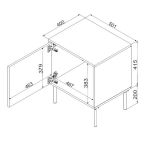 Set di 2 comodini Conde, Comò basso con anta battente e vano interno, Finitura effetto liscio, 50x40 h62 cm, Nero e Rovere Nodi