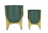 Set di 2 portavasi Barbena, 25x25 h26 cm, Verde e Oro