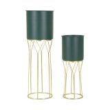 Set di 2 portavasi Parano, 23x23 h70 cm, Verde e Oro