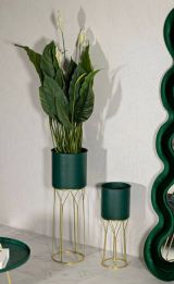 Set di 2 portavasi Rangitikei, Complemento d'arredo, Articolo decorativo, Accessorio d'arredo, 23x23 h70 cm, Verde e Oro