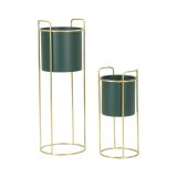 Set di 2 portavasi Rangone, 24x24 h70 cm, Verde e Oro