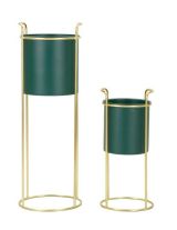 Set di 2 portavasi Rangone, 24x24 h70 cm, Verde e Oro