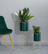 Set di 2 portavasi Robinson, Complemento d'arredo, Articolo decorativo, Accessorio d'arredo, 24x24 h70 cm, Verde e Oro
