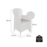 Set di 2 sedie da esterno Como, Seduta da giardino, Per indoor o outdoor, Con braccioli, Made in Italy, 59x57 h86 cm, Bianco