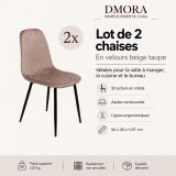 Set di 2 sedie imbottite in velluto tortora - Arter