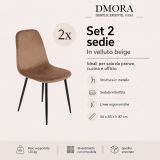 Set di 2 sedie soggiorno imbottite in velluto beige - Arter