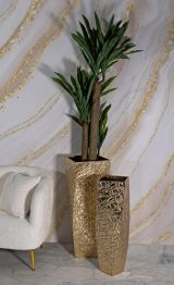 Set di 2 vasi Macae, Complemento d'arredo, Anfora, Accessorio d'arredo, 34x34 h90 cm, Oro