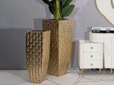 Set di 2 vasi Tirreni, 40x40 h99 cm, Oro