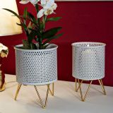 Set di 2 vasi Vif, 16x16 h20 cm, Bianco e Oro