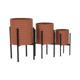 Set di 3 portavasi Cisterna, 36x36 h57 cm, Terracotta e Nero