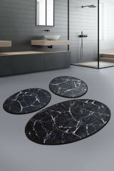 Set di 3 tappeti da bagno Mormanno, Tappetino per bagno, Scendibagno, Pedana da bagno, 100x60 cm, Nero e Bianco