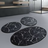 Set di 3 tappeti da bagno Tuscaloosa, 100x60 cm, Nero e Bianco