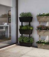 Set di 3 vasi Durbuy, Composizione per orto casalingo, Set porta fiori per interno o esterno, 100% Made in Italy, 49x22h16 cm, Antracite