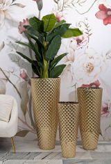 Set di 3 vasi Paraiba, Complemento d'arredo, Anfora, Accessorio d'arredo, 48x48 h110 cm, Oro