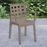 Set di 4 sedie da esterno Vescovato, Seggiola da giardino, Seduta outdoor multiuso, Poltrona indoor o outdoor, Made in Italy, 57x53 h83 cm, Tortora