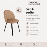 Set di 4 sedie imbottite eleganti in velluto beige - Achito