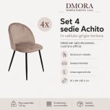 Set di 4 sedie moderne imbottite in velluto tortora - Achito