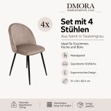 Set di 4 sedie moderne imbottite in velluto tortora - Achito