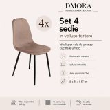 Set di 4 sedie moderne imbottite in velluto tortora - Arter
