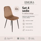 Set di 4 sedie pranzo imbottite in velluto beige - Arter