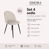 Set di 4 sedie soggiorno imbottite in velluto grigio chiaro - Achito