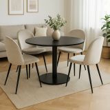 Set di 4 sedie Stinson, Poltrona rivestita in velluto, Sedia da pranzo imbottita, Seduta per riunioni, 51x54h82 cm, Panna
