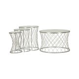 Set di 4 tavolini da salotto Ibar, Tavolo basso da caffè, Portariviste per divano, Ripiano da soggiorno, 70x70 h55 cm, Argento