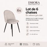 Set di 6 sedie eleganti imbottite in velluto grigio chiaro - Achito