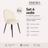 Set di 6 sedie moderne imbottite in velluto panna - Achito