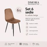 Set di 6 sedie pranzo imbottite in velluto beige - Arter