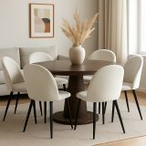 Set di 6 sedie Stinson, Poltrona rivestita in velluto, Sedia da pranzo imbottita, Seduta per riunioni, 51x54h82 cm, Panna