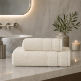 Set di Asciugamani Bianco Crema 100% Cotone Egiziano Pettinato e Mercerizzato set da 15 - Saleneba Luxury