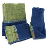 Set di Asciugamani blu Indaco Verde Menta 100% Cotone Egiziano a Fibra Lunga Pettinato set da 2 Reversibile - Sazaga Luxury