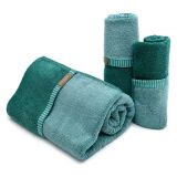 Set di Asciugamani Verde Acqua Verde Scuro 100% Cotone Egiziano a Fibra Lunga Pettinato set da 2 Reversibile - Sazaga Luxury
