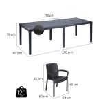 Set giardino tavolo estensibile10 posti e 4 sedie antracite - Cortanze