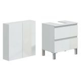 Set Mobili Bagno Bianco Lucido 2 Cassetti 2 Ripiani, 2 Ante - Capizzi