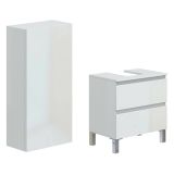 Set Mobili Bagno Bianco Lucido 2 Cassetti 2 Ripiani, Un'anta - Frisa