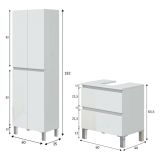 Set Mobili Bagno Bianco Lucido 2 Cassetti 3 Ripiani, 4 Ante - Capurso