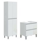 Set Mobili Bagno Bianco Lucido 2 Cassetti 3 Ripiani, 4 Ante - Capurso