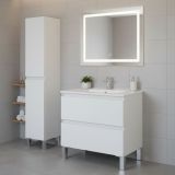 Set Mobili Bagno Bianco Lucido 2 Cassetti 4 Ripiani, 2 Ante - Formello