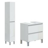 Set Mobili Bagno Bianco Lucido 2 Cassetti 4 Ripiani, 2 Ante - Formello
